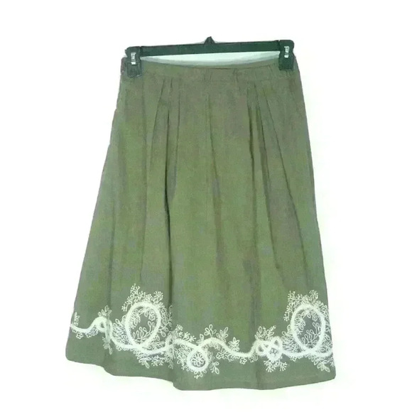 Coldwater Creek Midi Skirt Petite Small 6-8 Taupe Tan Embroidered - Picture 2 of 8